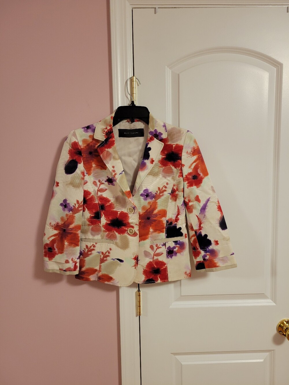 Womens Elie Tahari Watercolor Floral Blazer Jacket Multicolor 2-Button- S/M